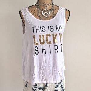 Enough about me graphic tank top gold LUCKY Size L - LARGE